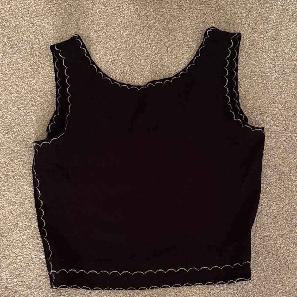 McQ by Alexander McQueen Black Tank Top with Scallop Trim